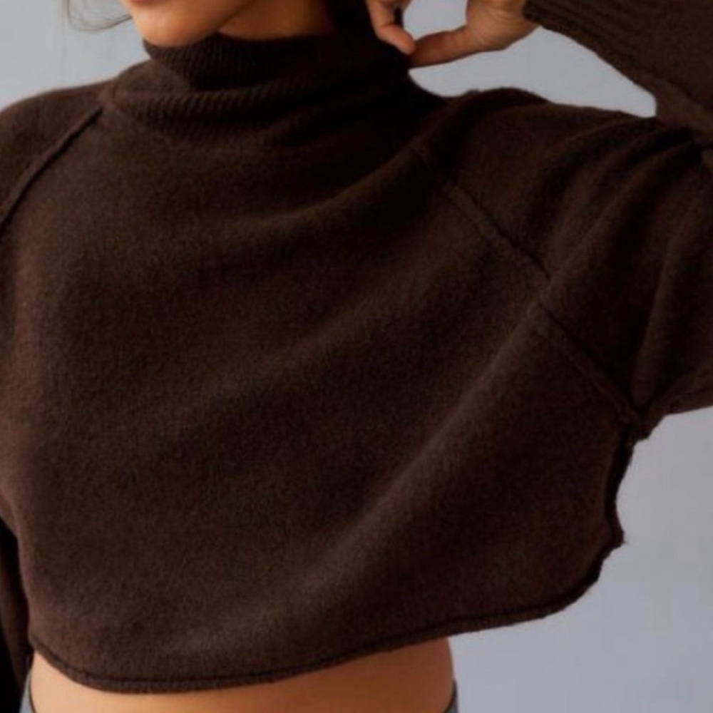 Brown Cropped Turtleneck Sweater
